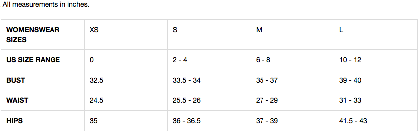 Nyc Size Chart