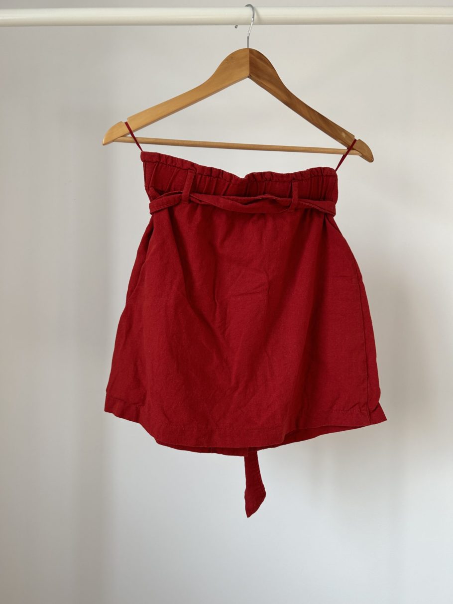 Red Button Down Linen Skirt with Tie M - Image 2