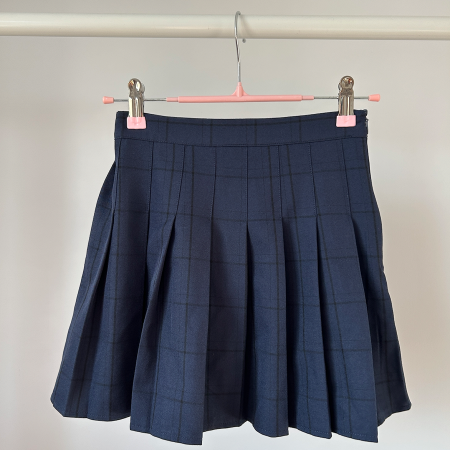 Navy Blue Check Printed Pleated Skort XXS