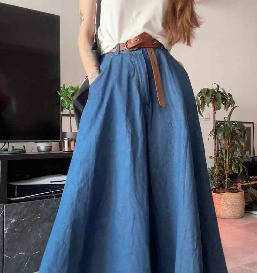 Norma Kamali A-Line Denim Circle Skirt (w/ Zip & Pockets) Size Small