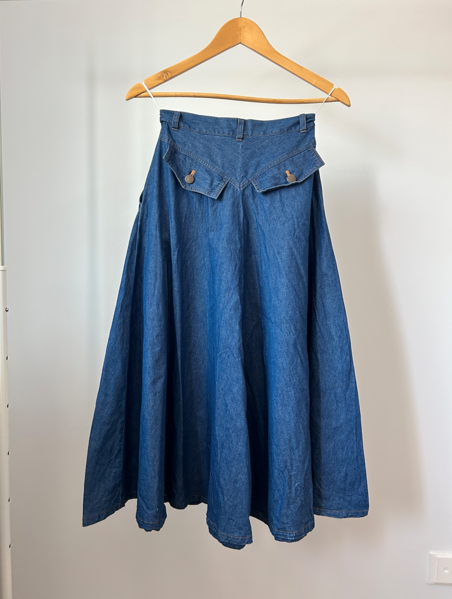 Norma Kamali A-Line Denim Circle Skirt (w/ Zip & Pockets) Size Small - Image 5