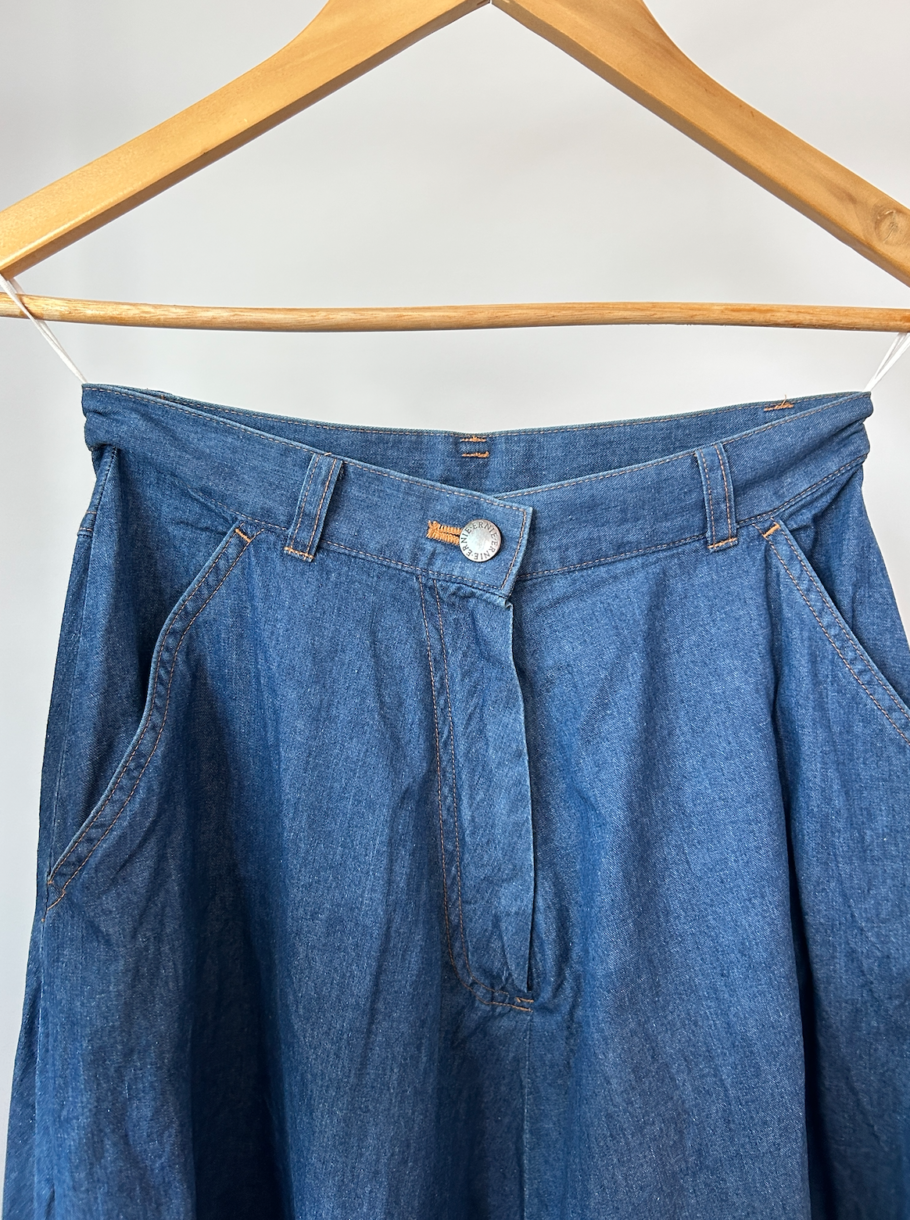 Norma Kamali A-Line Denim Circle Skirt (w/ Zip & Pockets) Size Small - Image 4