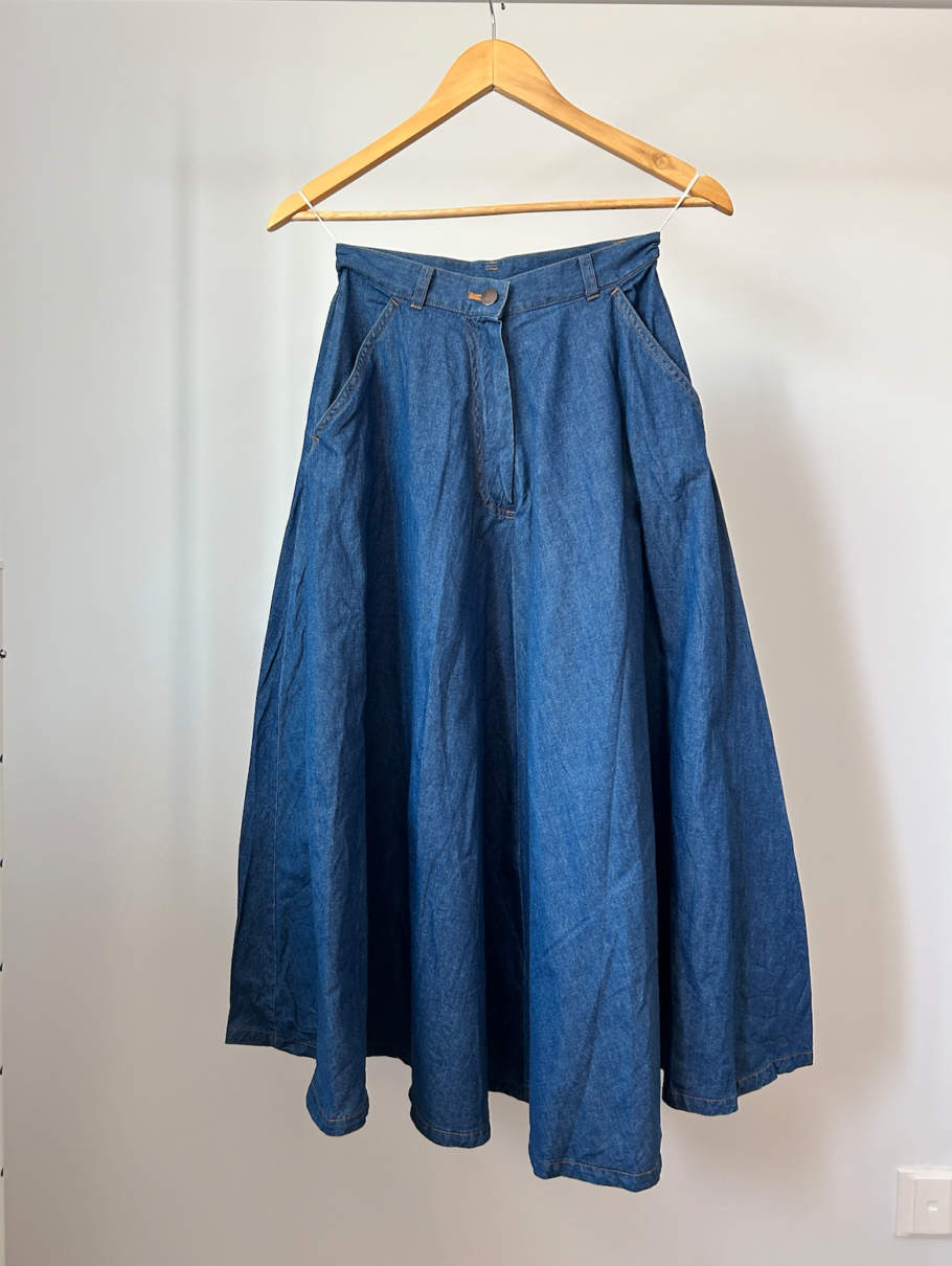 Norma Kamali A-Line Denim Circle Skirt (w/ Zip & Pockets) Size Small - Image 3