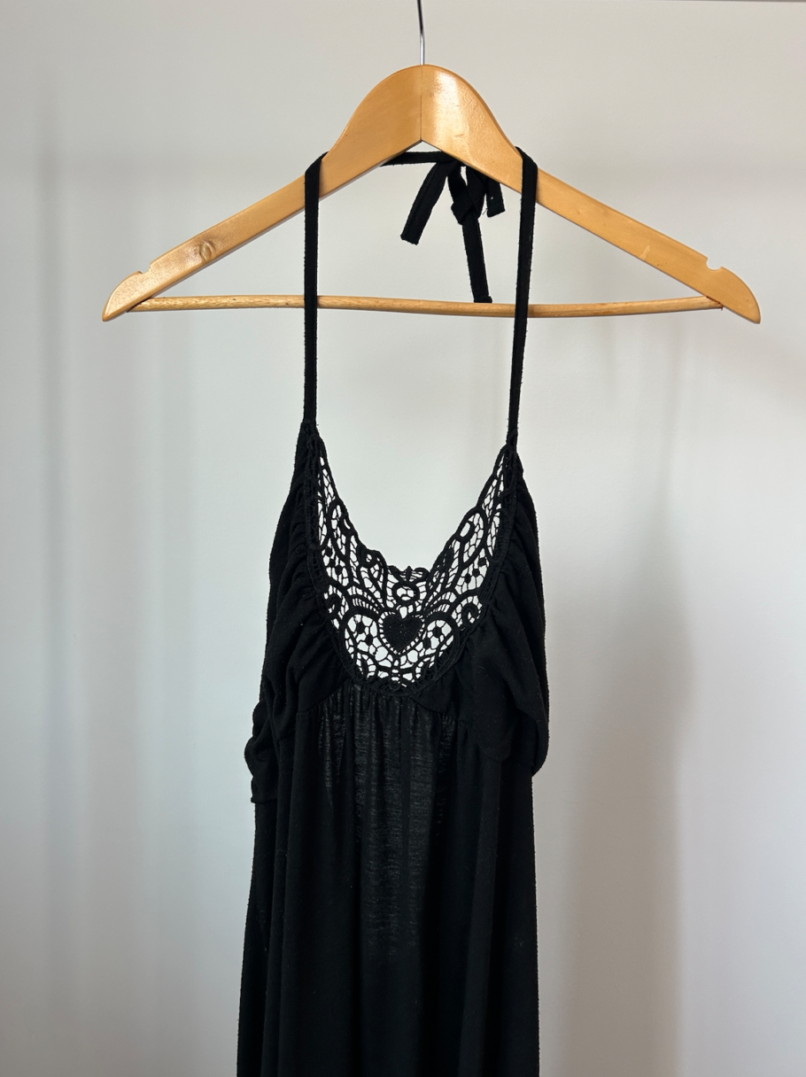 Jersey Knit Embroidered Black Lace Maxi Dress | Large/XL - Image 3