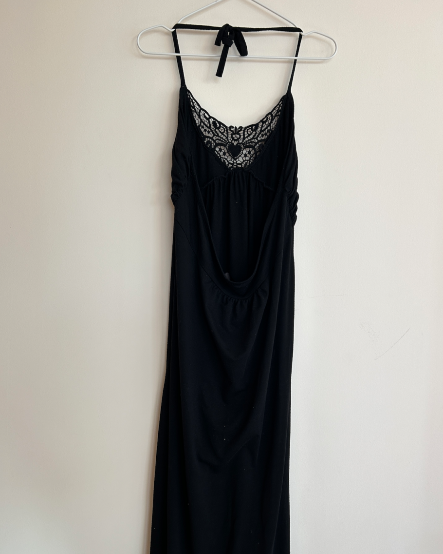 Jersey Knit Embroidered Black Lace Maxi Dress | Large/XL - Image 4