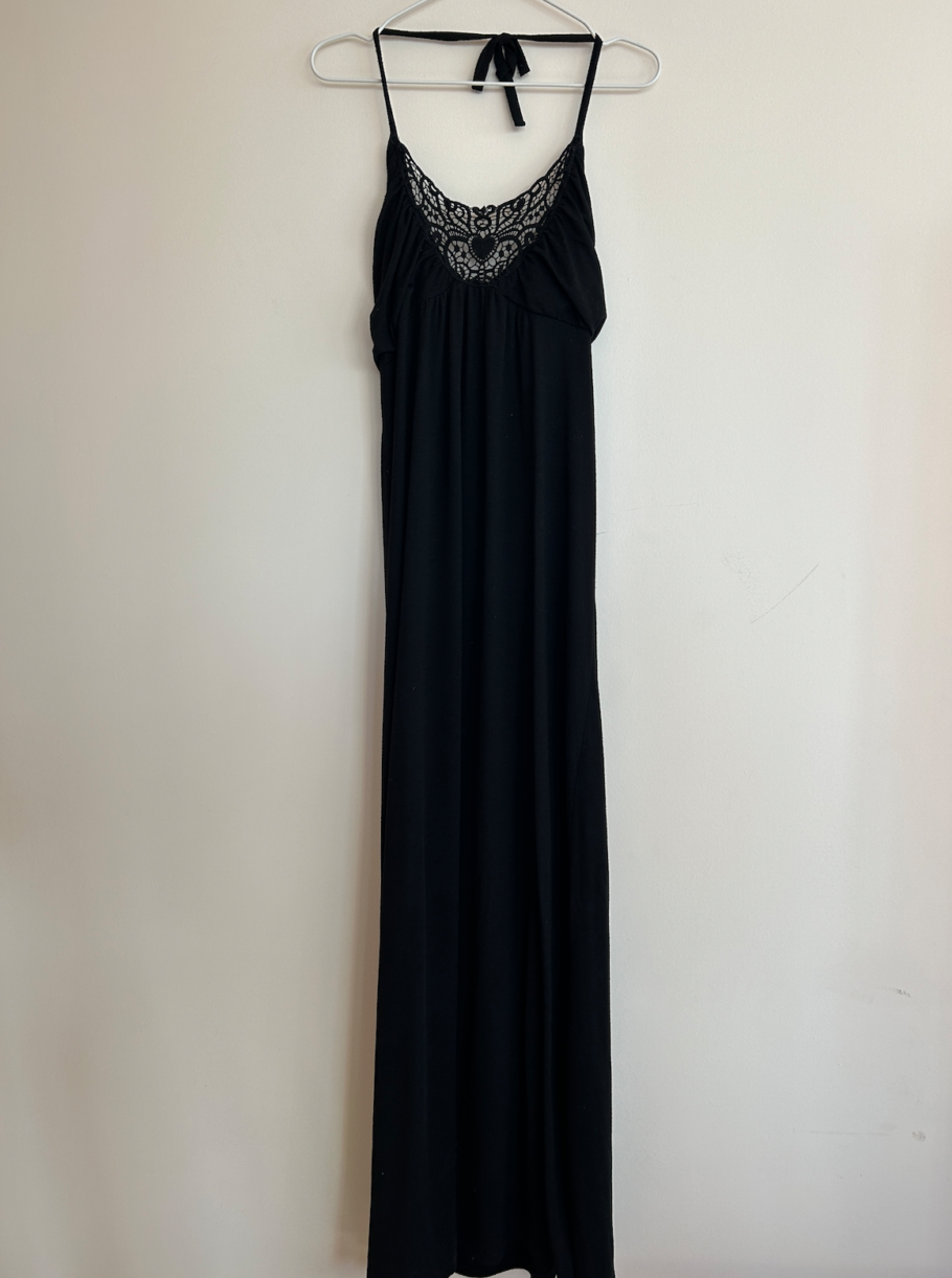 Jersey Knit Embroidered Black Lace Maxi Dress | Large/XL - Image 2