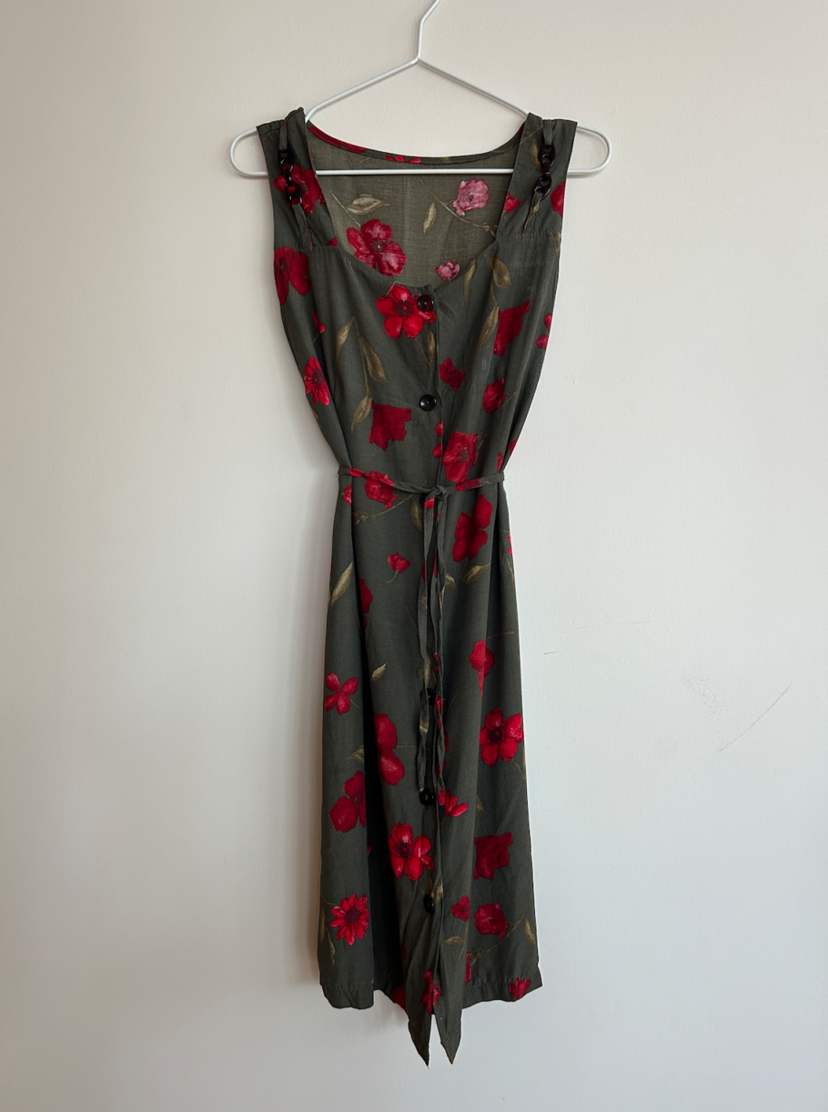 Vintage Button Floral Dress with Ties | Size Medium - Image 4