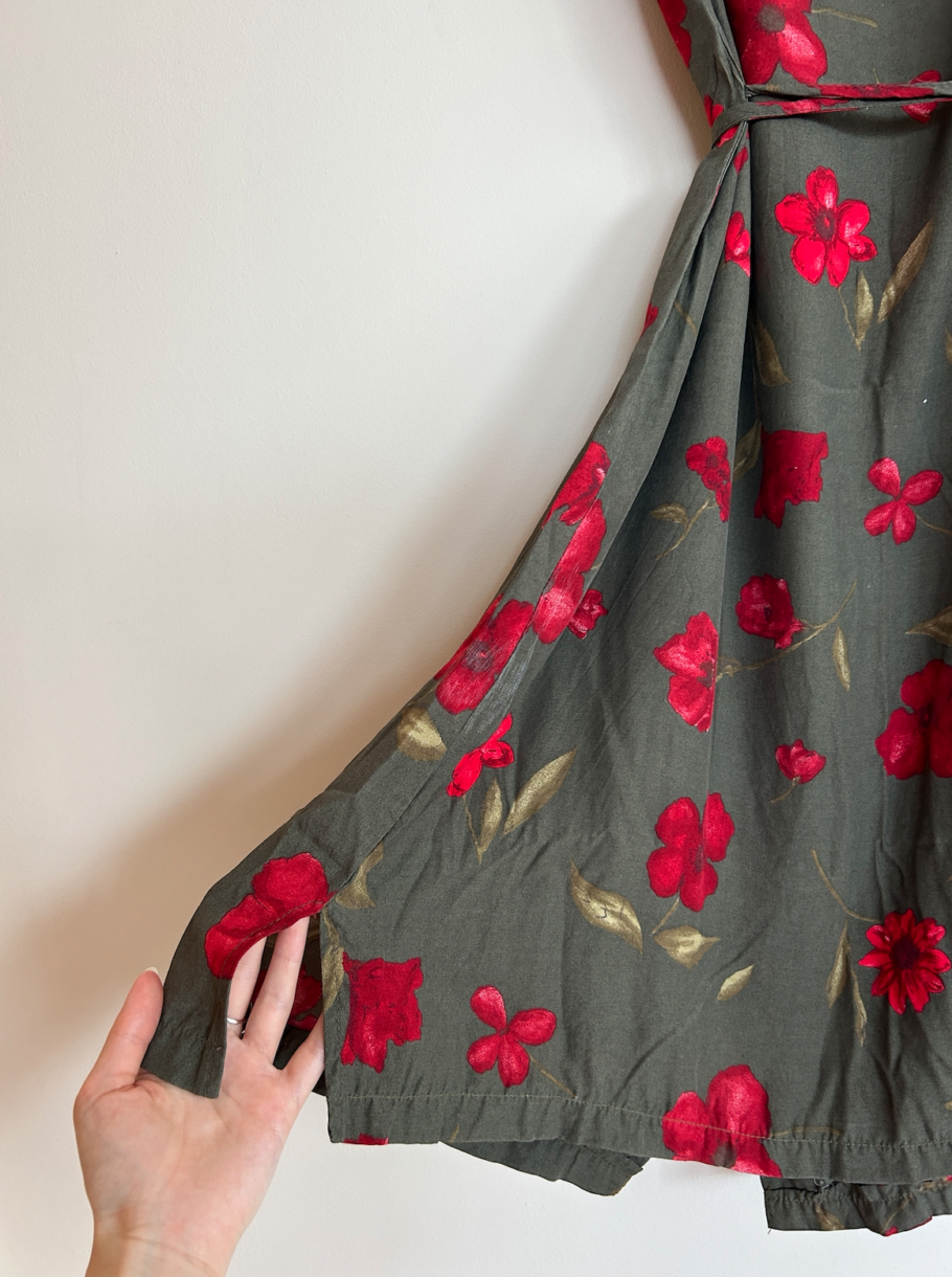 Vintage Button Floral Dress with Ties | Size Medium - Image 3