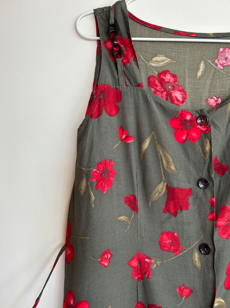 Vintage Button Floral Dress with Ties | Size Medium - Image 2