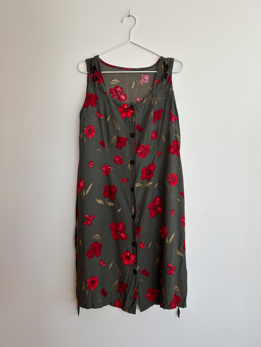 Vintage Button Floral Dress with Ties | Size Medium - Image 6