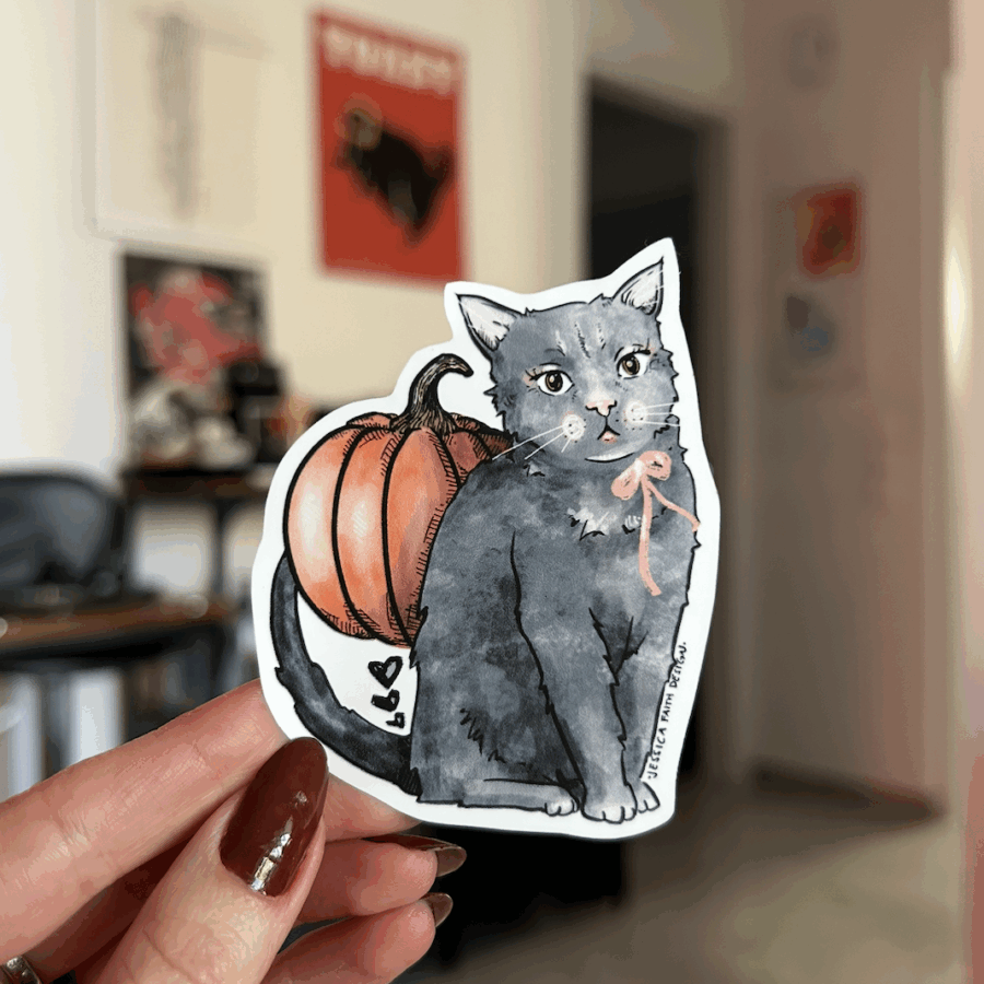 Halloween Black Cat Pumpkin Sticker