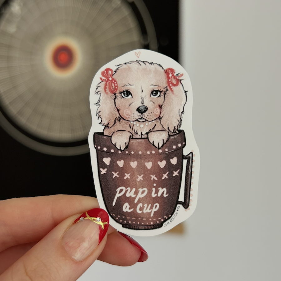 Pup in a Cup Coquette Dog Sticker